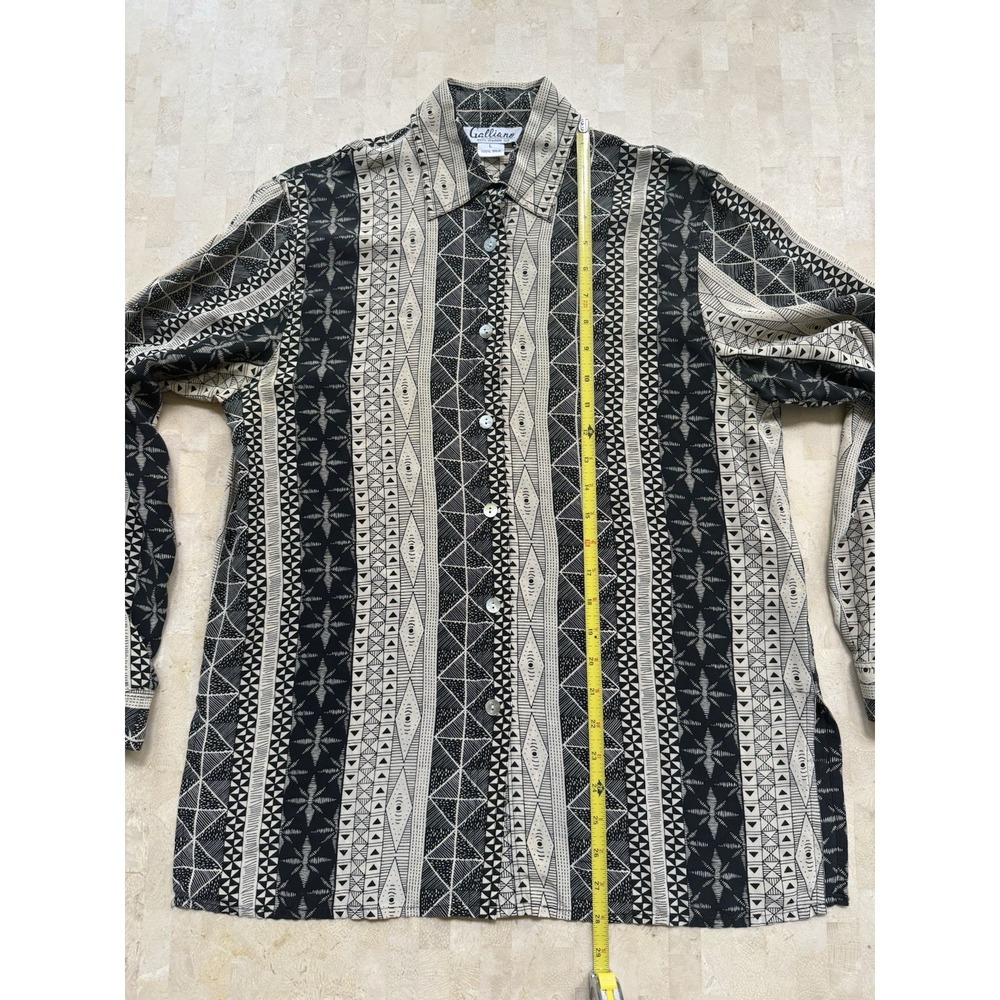 Vintage Galliano Italy Geometric Silk Long Sleeve Button-Up Shirt Abstract Large - Picture 4 of 11